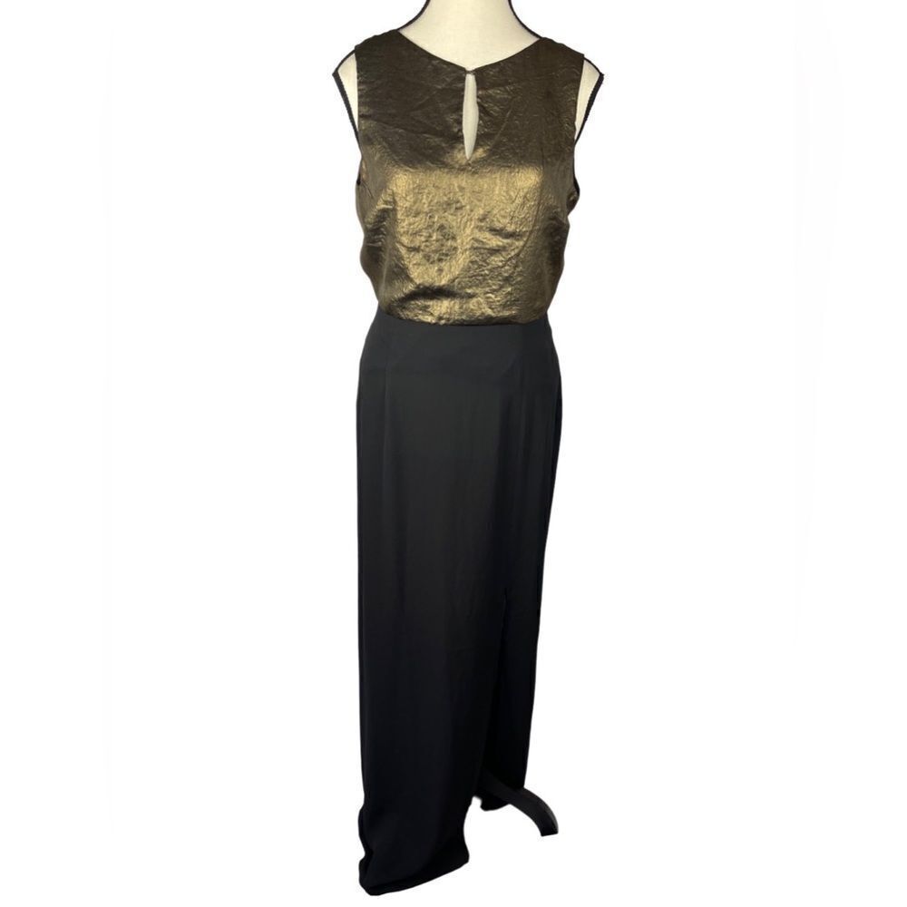 Myne By Ashley Ann Black/Gold sleeveless Maxi Dress MADE IN U.S.A Sz 4